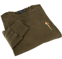 Sueter verde con diseño bordado de cruz roja, símbolo de fe católica.