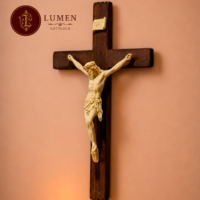 Crucifijo Madera Cristo Blanco Mármol