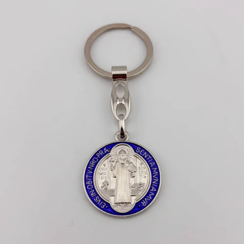 Llaveros Medalla San Benito azul y rojo