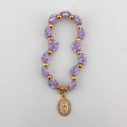 Pulseras Flores moradas con medalla de NS