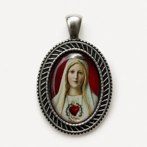 Medalla NS de Fátima Ovalada argolla fija plateada 4 cms