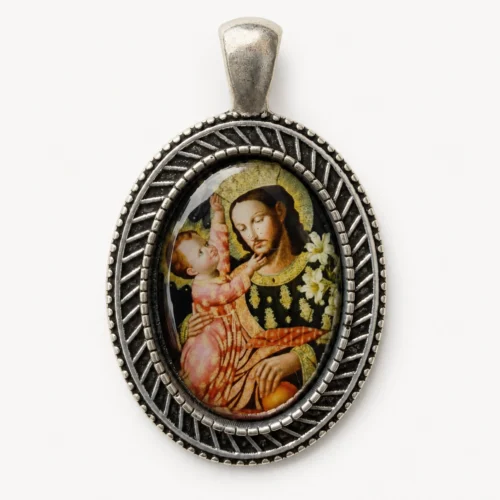 Medalla SJ Ovalada argolla fija plateada 4 cms