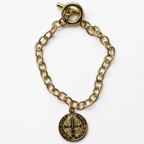 Pulseras medalla San Benito eslabones dorada pequeña
