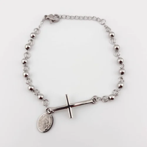 Pulsera Acero inoxidable plateada Cruz y NS de las Gracias