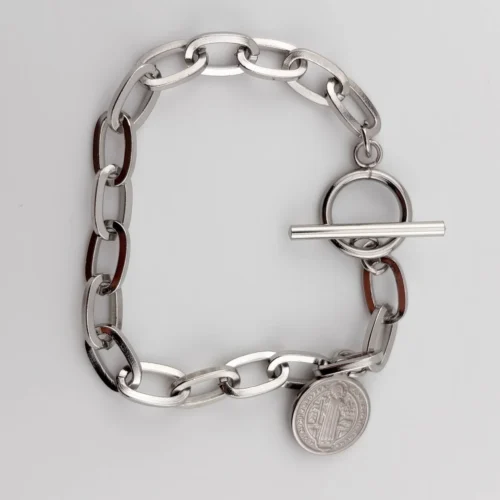 Pulseras San Benito acero inoxidable eslabones plateadas