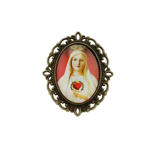 010BP0011 Broche de NS de Fátima fondo rojo