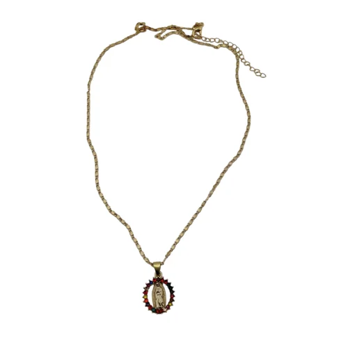 010CA0022 Cadena y dije con piedras de colores Virgen de Guadalupe