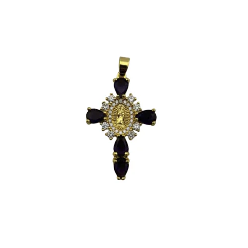 015DI0008 Dije de Cruz NS de Guadalupe piedras moradas