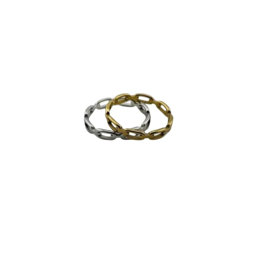 020AN0014 Anillos eslabones acero Dorado y plateado