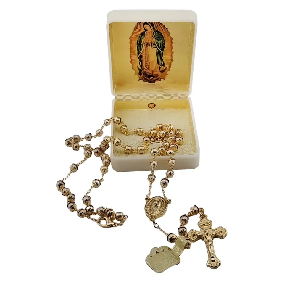034RO0023 Rosario Cristal Metal Oro