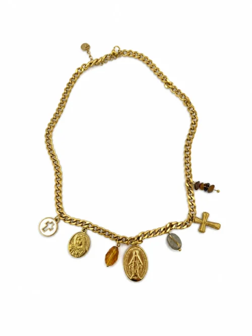 040CO0006 Collar con Dijes Virgen de Guadalupe y Medalla Milagrosa